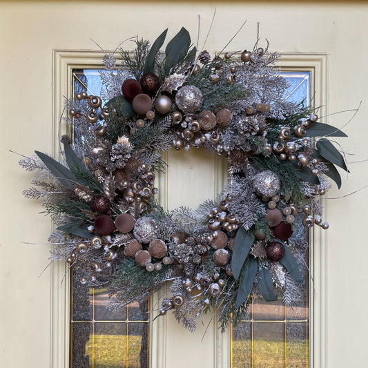 Neutral Christmas Wreath in Champagne, Gold & Bronze | Elegant Door Décor