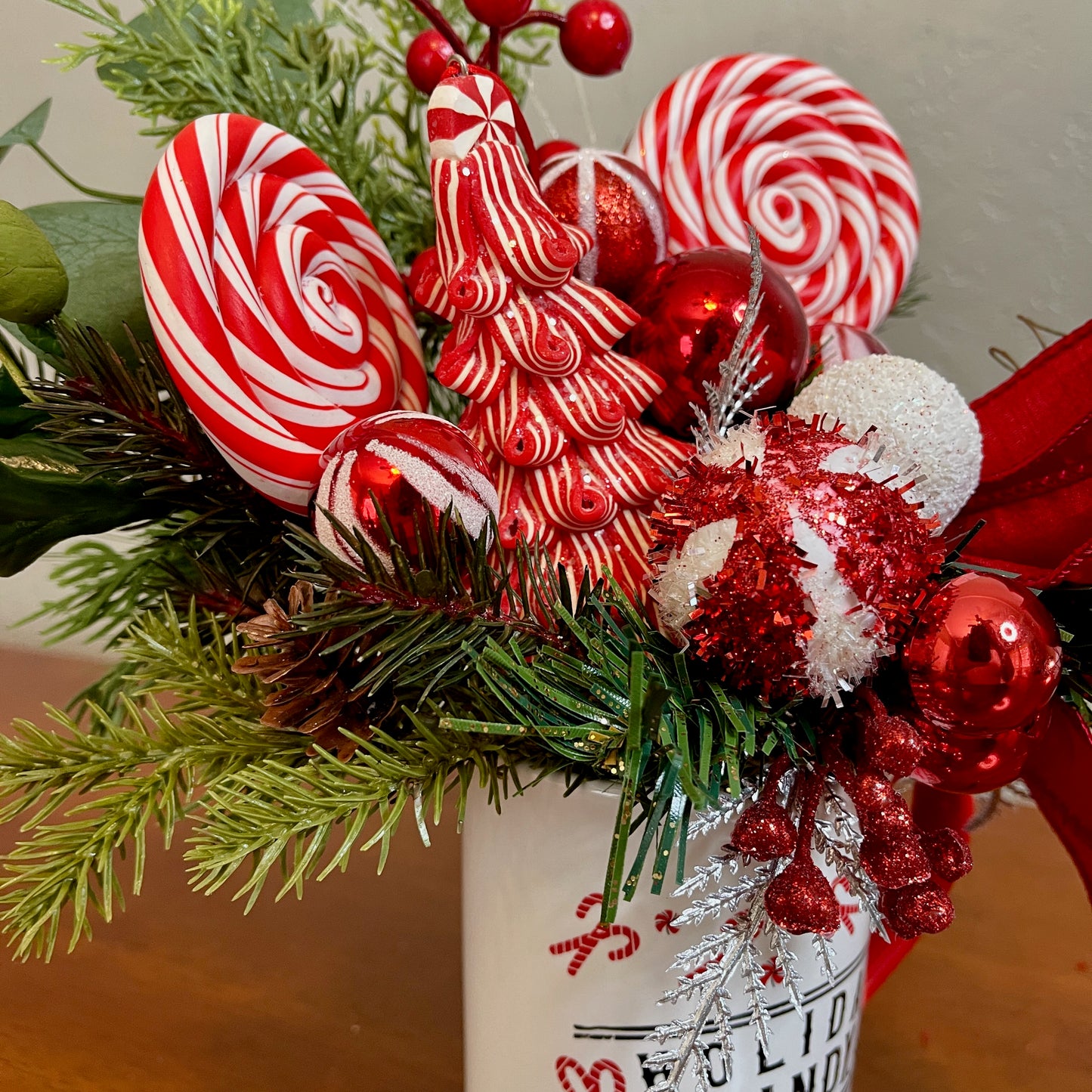 Holiday Candy Peppermint Mug Arrangement — Teacher & Secret Santa Gift (Reusable Mug)
