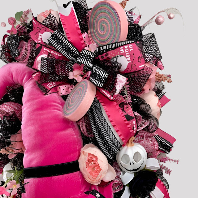 Halloween Party Supply Pink Halloween Door Decor Pink Decor Witch Hat Spiders Halloween Wreath Office Decor Pink Witch Hat