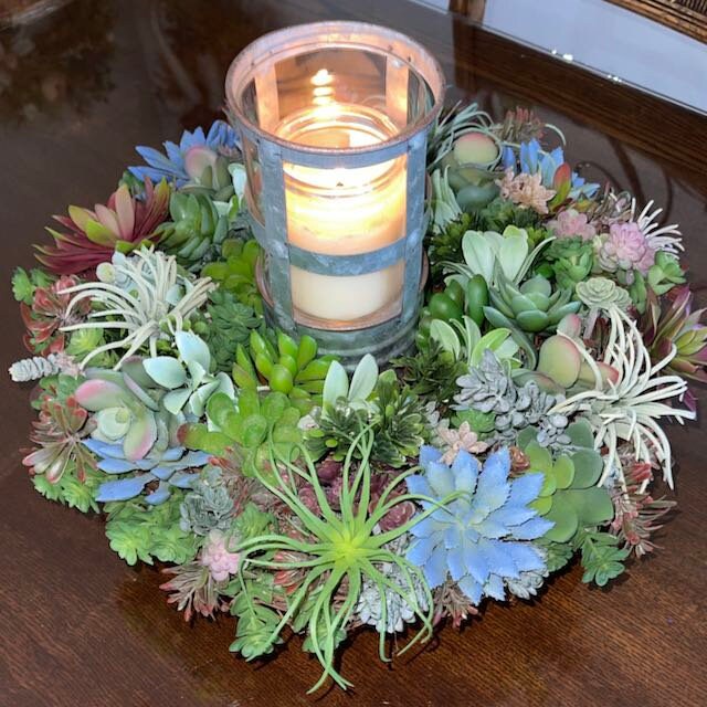 Succulent Wreath with Burgundy and Blue-Green Accents – Perfect for Front Door, Tabletop, or Office Décor Everyday Decorations Year Round