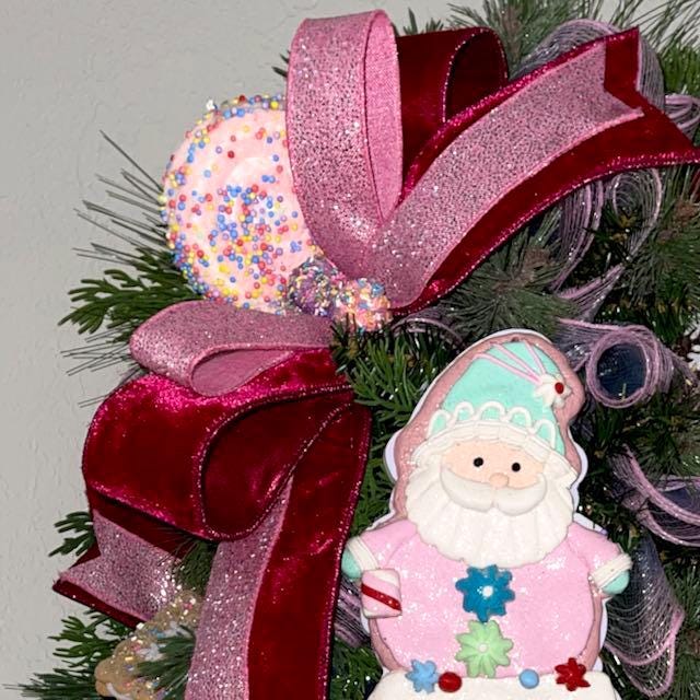 Santa Wreath for Front Door December Birthday Decor Holiday Candy Christmas Decoration Gift for her Sweet Decorations for December Party