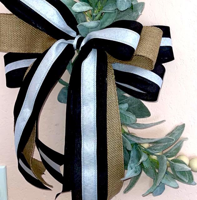 White Beaded Wreath for home Decor Boho Chic-Black and White Wreath- Lamb Ear Bead Home Decor Entryway Bohemian Decor Front door hanger