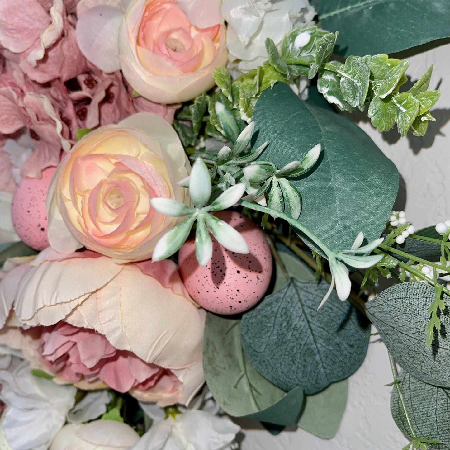 Easter egg wreath for front door, Spring floral decor, Easter egg decorations, Flower Wreath, Rustic Farmhouse, Porch decoration Ideas