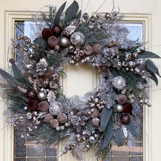 Neutral Christmas Wreath in Champagne, Gold & Bronze | Elegant Door Décor