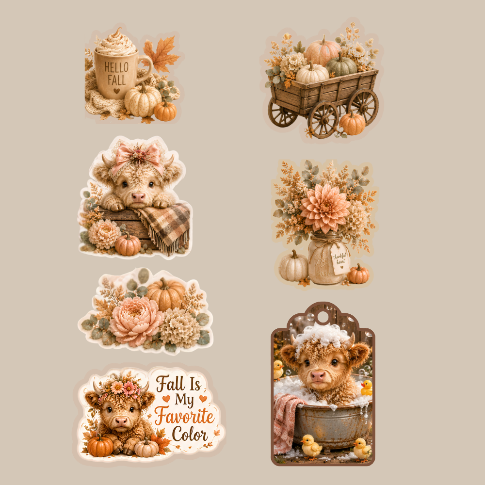 Baby Highland Cow Cozy Autumn Collection 3D Card Folio Printable Kit | Fall Junk Journal & Paper Craft PDF