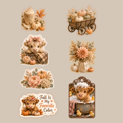 Baby Highland Cow Cozy Autumn Collection 3D Card Folio Printable Kit | Fall Junk Journal & Paper Craft PDF
