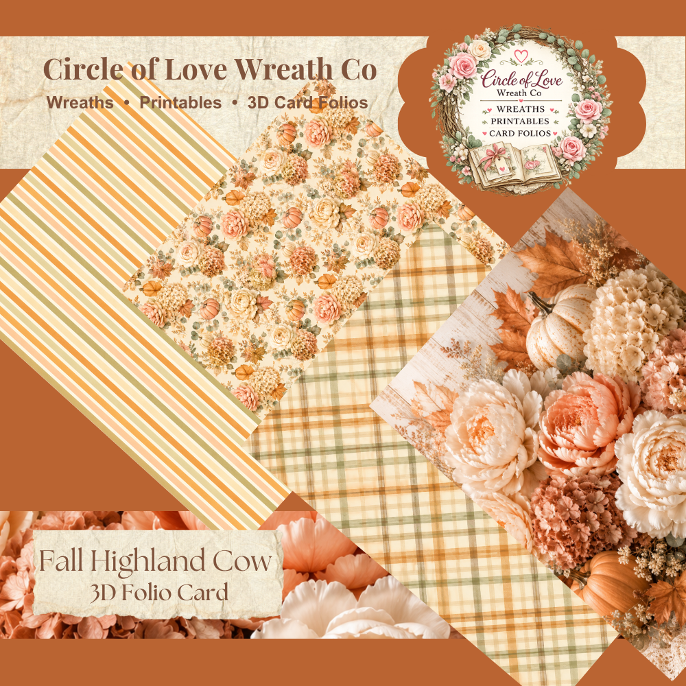 Baby Highland Cow Cozy Autumn Collection 3D Card Folio Printable Kit | Fall Junk Journal & Paper Craft PDF