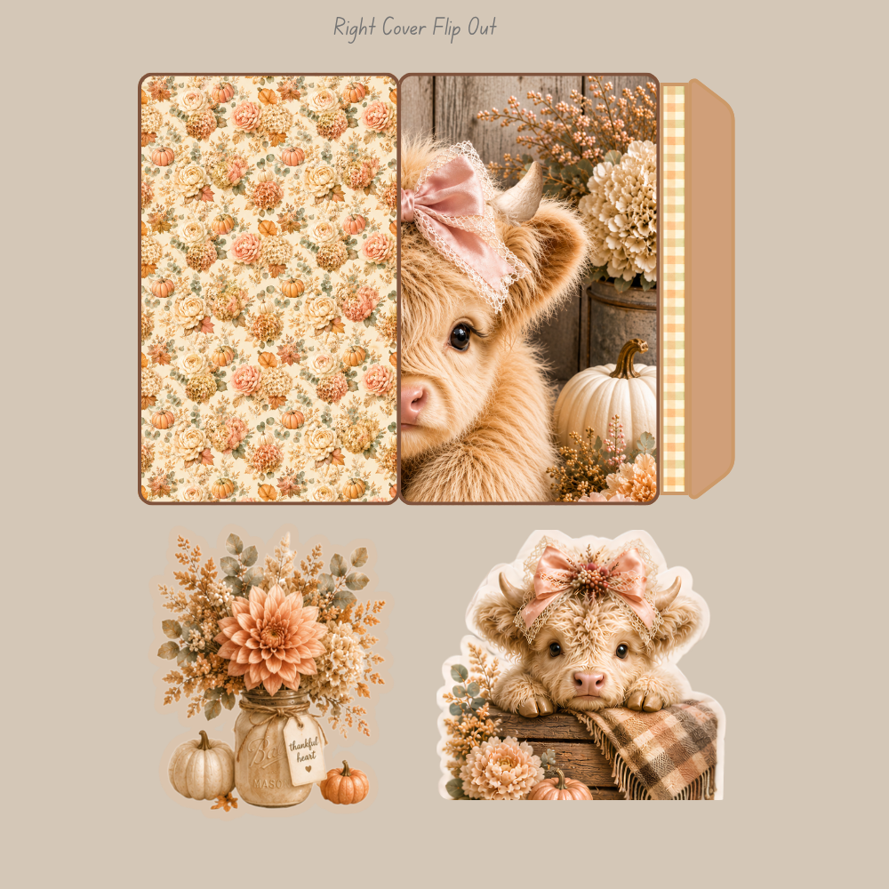 Baby Highland Cow Cozy Autumn Collection 3D Card Folio Printable Kit | Fall Junk Journal & Paper Craft PDF