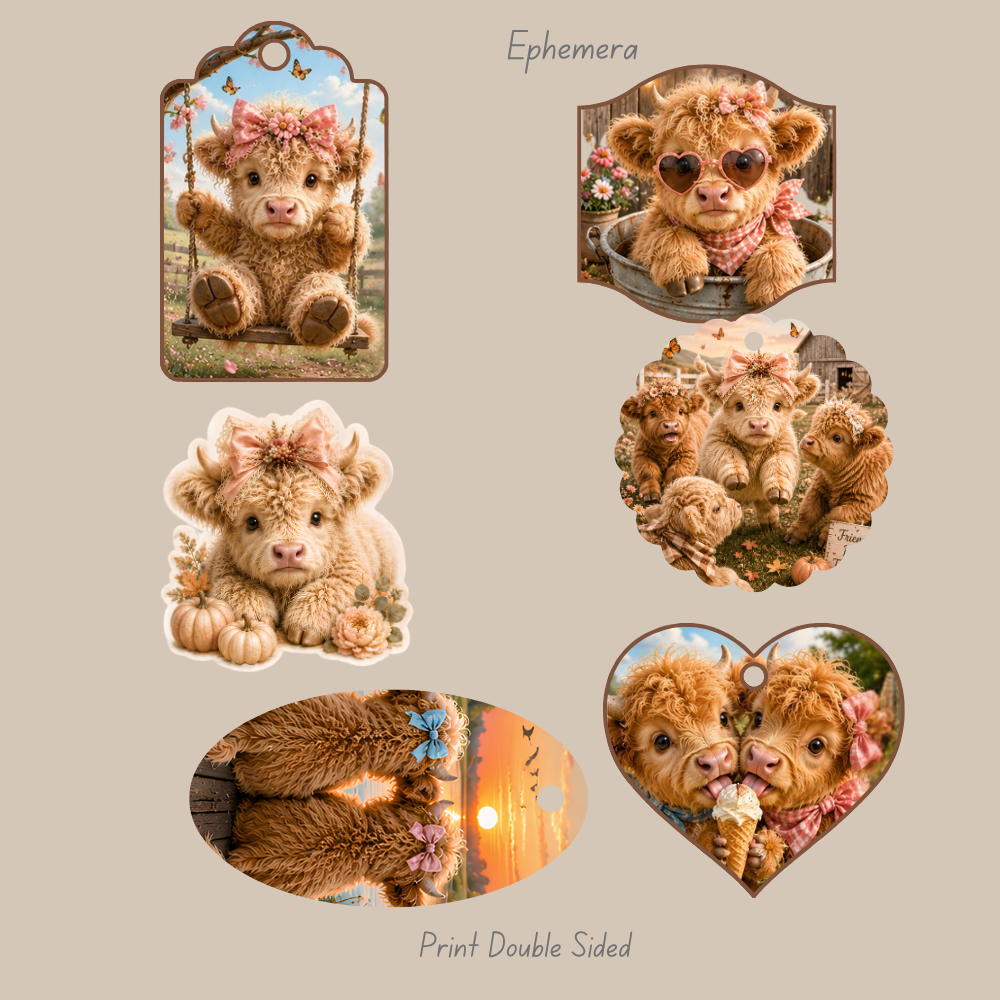 Baby Highland Cow Cozy Autumn Collection 3D Card Folio Printable Kit | Fall Junk Journal & Paper Craft PDF