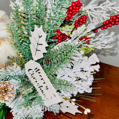 Holiday Wine Bottle Arrangement with Owl – Rustic Christmas Gift for Teachers, Coworkers & Friends