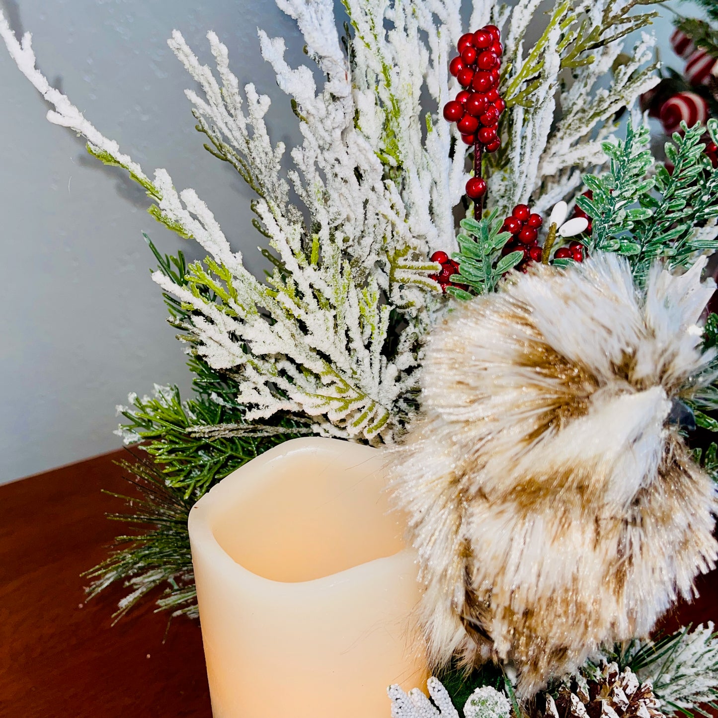 Holiday Wine Bottle Arrangement with Owl – Rustic Christmas Gift for Teachers, Coworkers & Friends