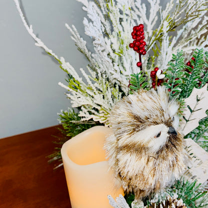 Holiday Wine Bottle Arrangement with Owl – Rustic Christmas Gift for Teachers, Coworkers & Friends