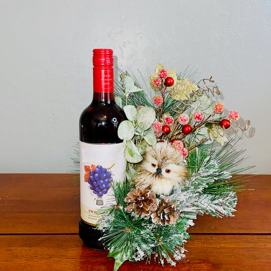 Holiday Wine Bottle Arrangement with Owl – Rustic Christmas Gift for Teachers, Coworkers & Friends (Copy)