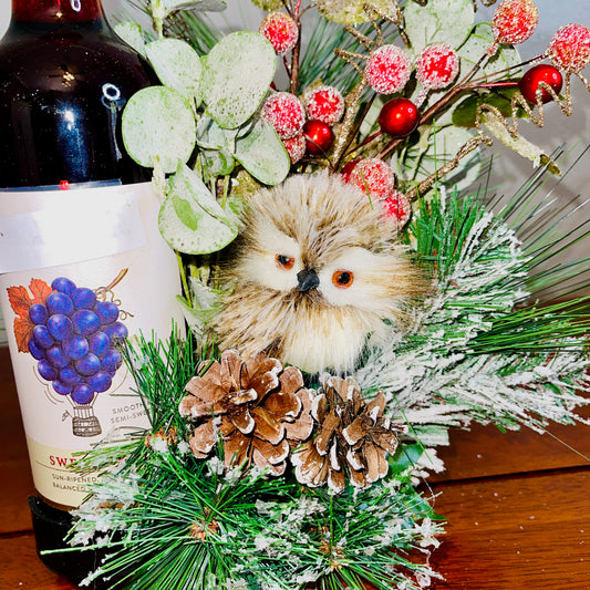 Holiday Wine Bottle Arrangement with Owl – Rustic Christmas Gift for Teachers, Coworkers & Friends (Copy)