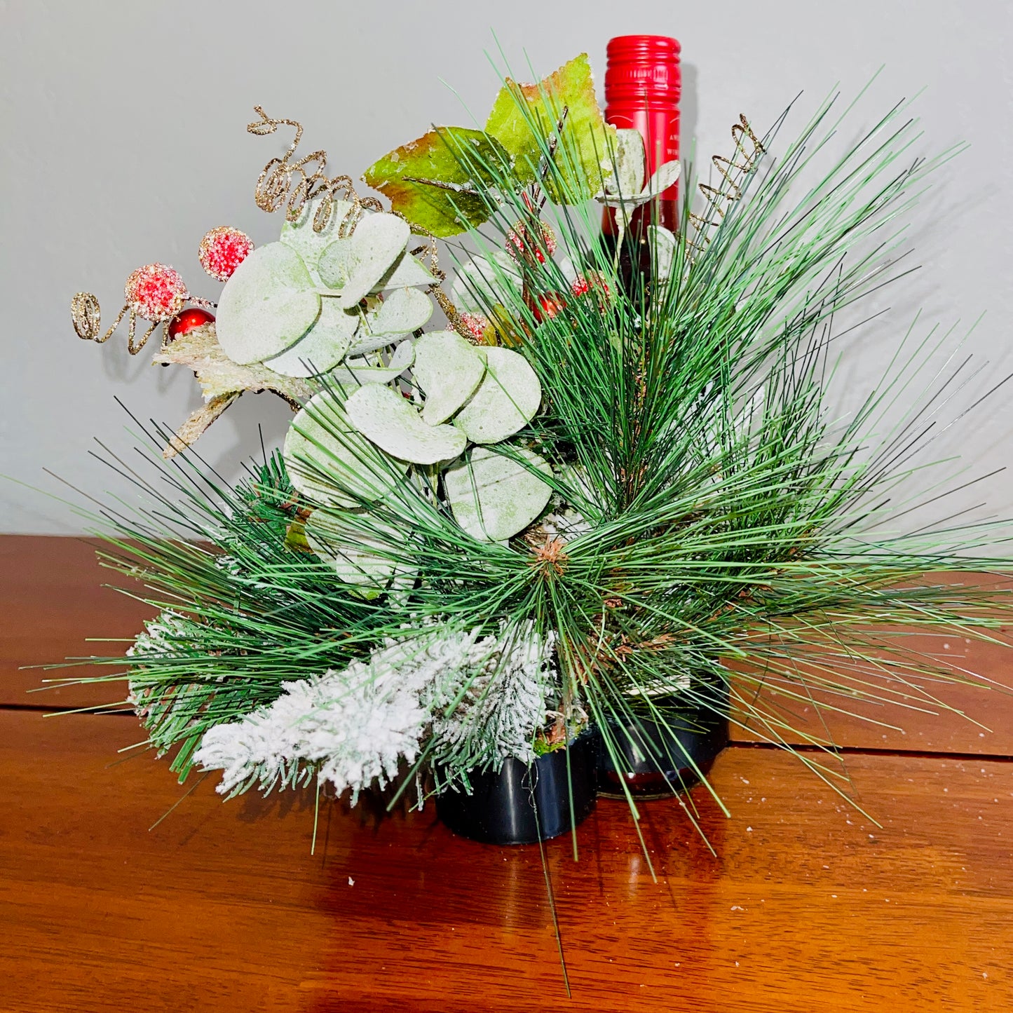 Holiday Wine Bottle Arrangement with Owl – Rustic Christmas Gift for Teachers, Coworkers & Friends (Copy)