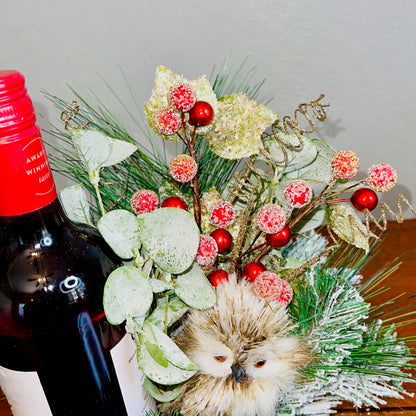 Holiday Wine Bottle Arrangement with Owl – Rustic Christmas Gift for Teachers, Coworkers & Friends (Copy)