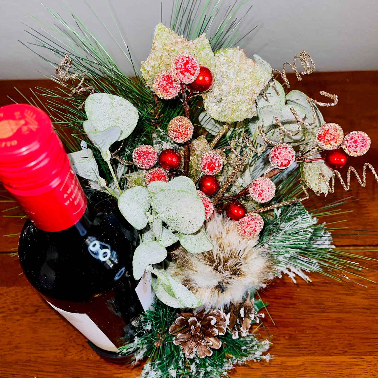 Holiday Wine Bottle Arrangement with Owl – Rustic Christmas Gift for Teachers, Coworkers & Friends (Copy)