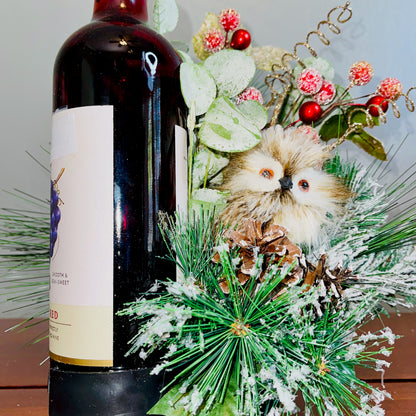 Holiday Wine Bottle Arrangement with Owl – Rustic Christmas Gift for Teachers, Coworkers & Friends (Copy)
