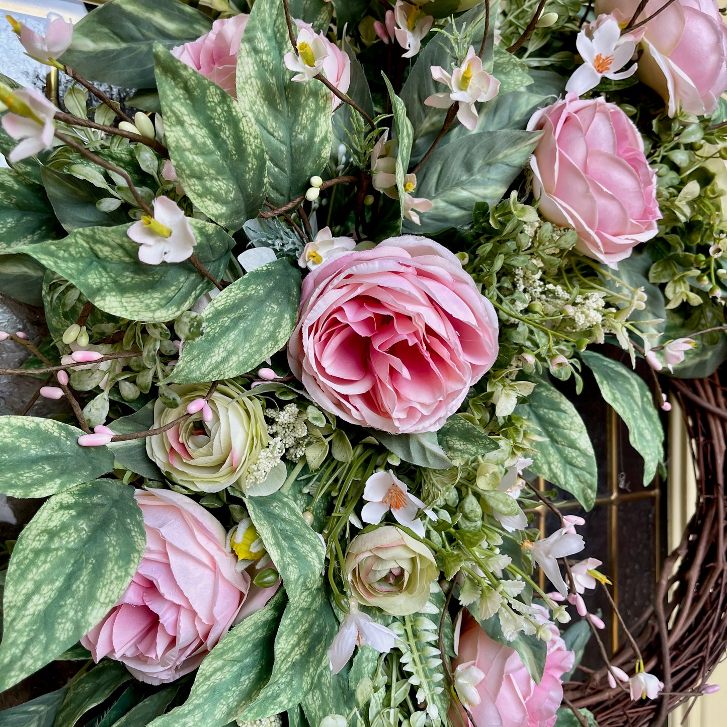 Romantic Pink Rose Grapevine Wreath | Front Door Decor for Spring