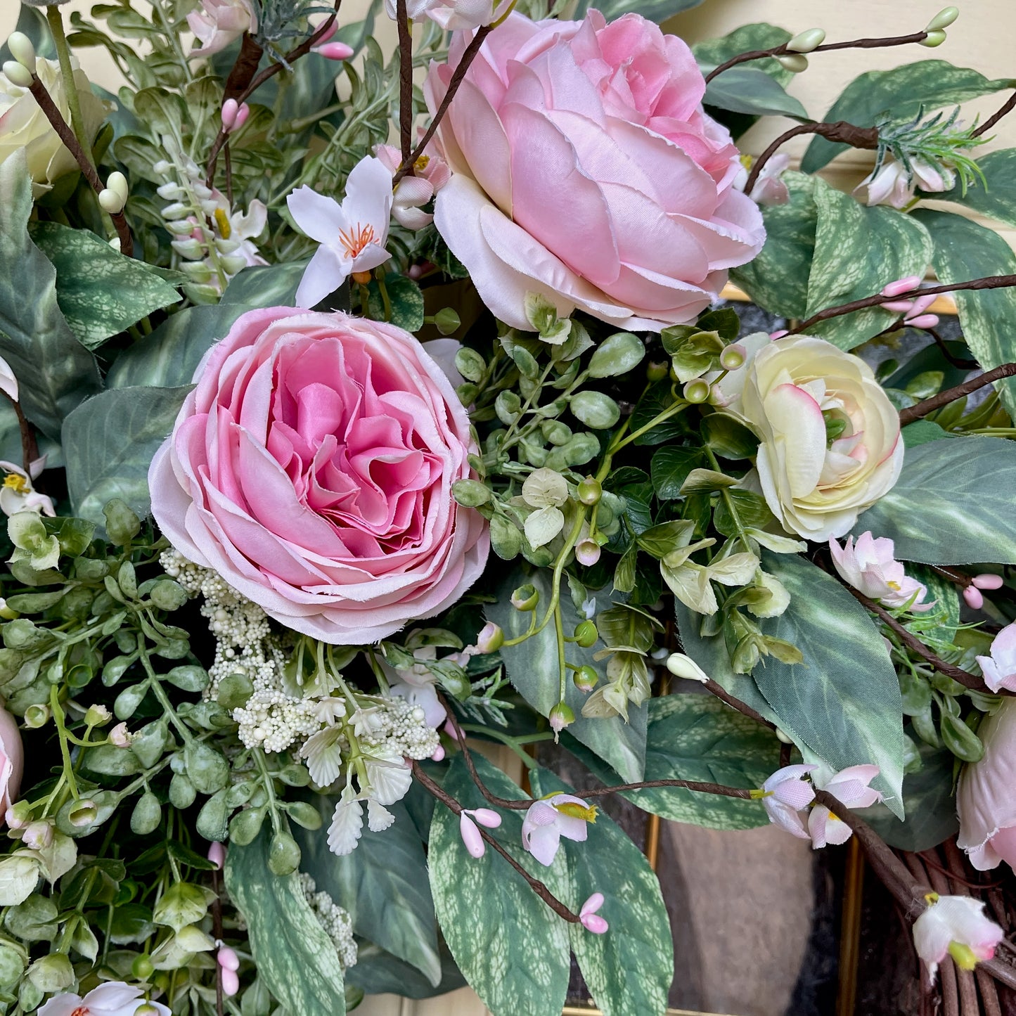 Romantic Pink Rose Grapevine Wreath | Front Door Decor for Spring