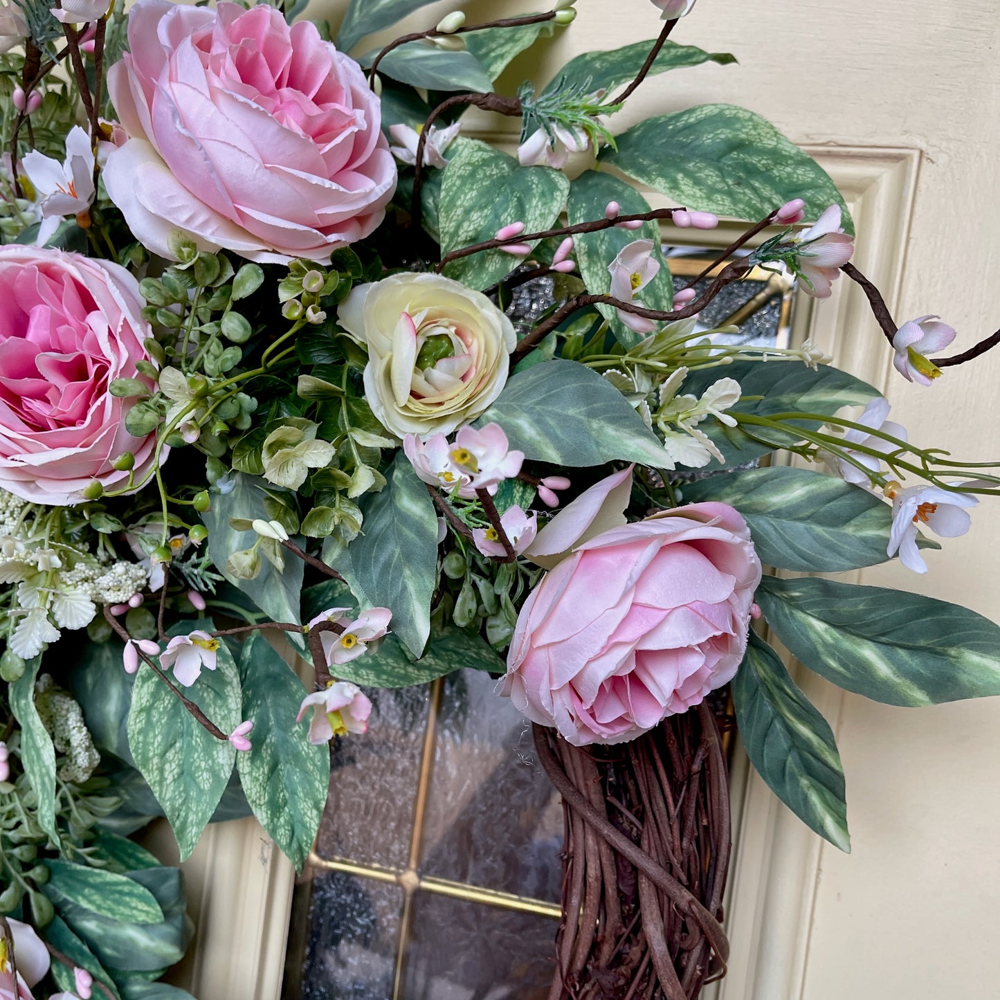 Romantic Pink Rose Grapevine Wreath | Front Door Decor for Spring