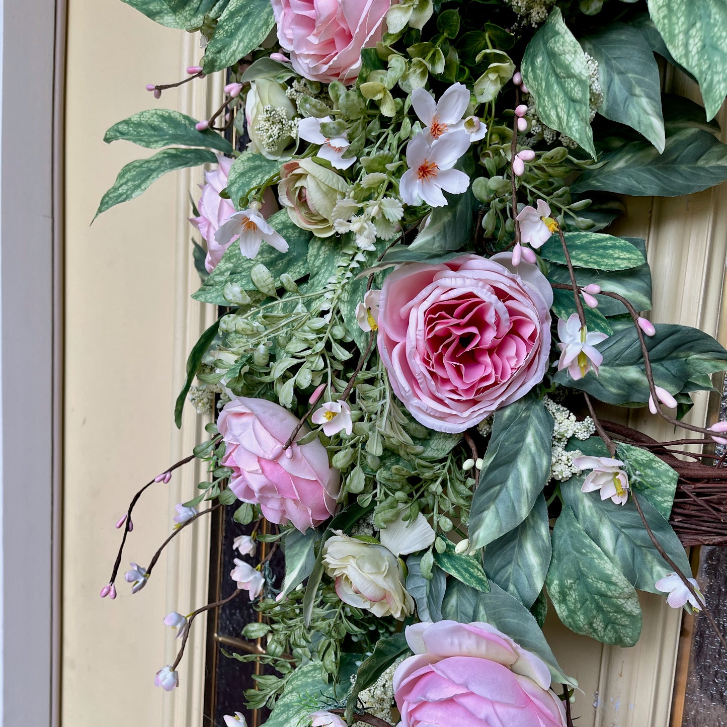 Romantic Pink Rose Grapevine Wreath | Front Door Decor for Spring