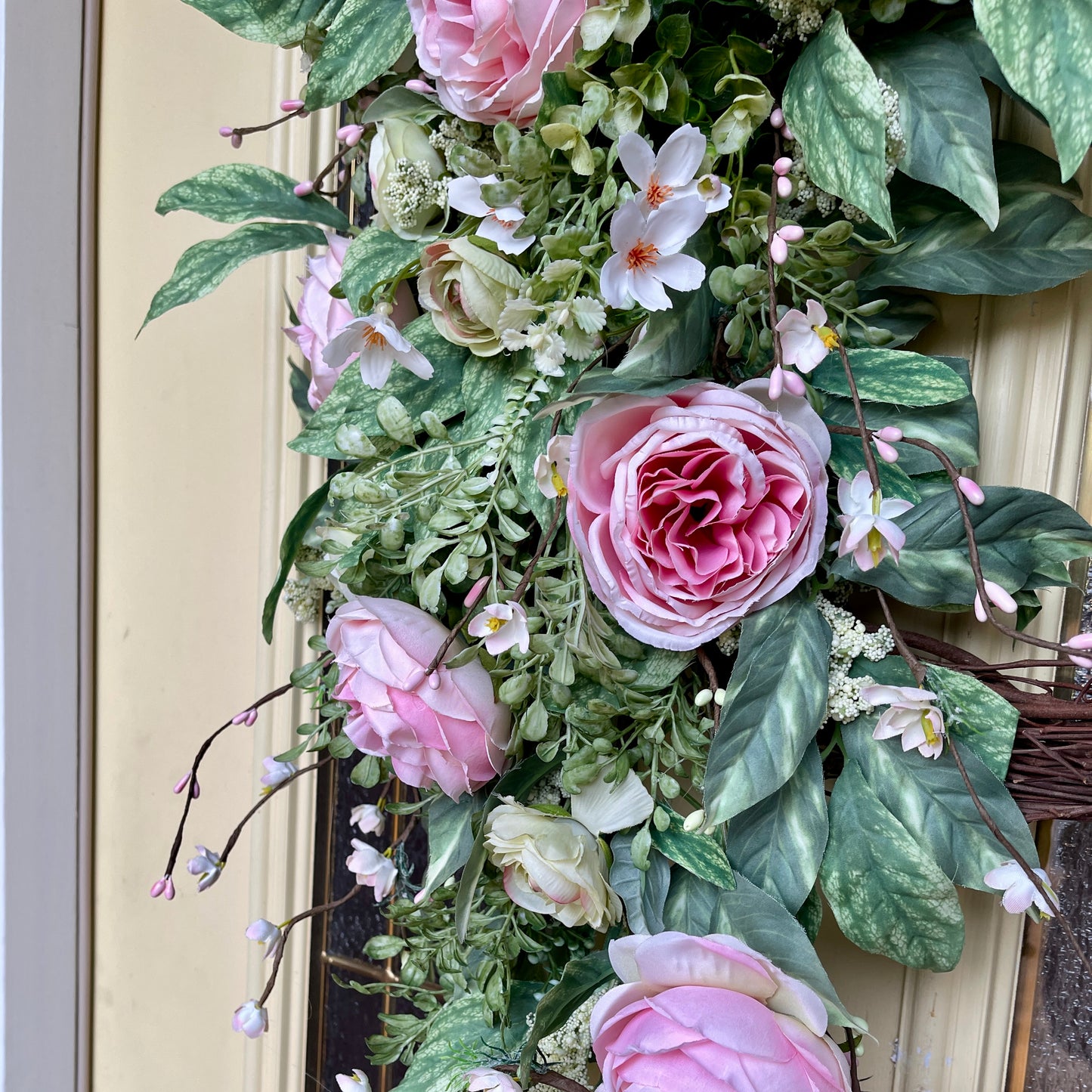 Romantic Pink Rose Grapevine Wreath | Front Door Decor for Spring