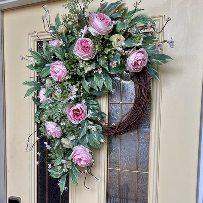 Romantic Pink Rose Grapevine Wreath | Front Door Decor for Spring