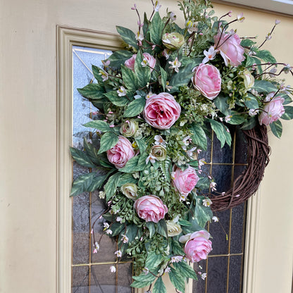 Romantic Pink Rose Grapevine Wreath | Front Door Decor for Spring