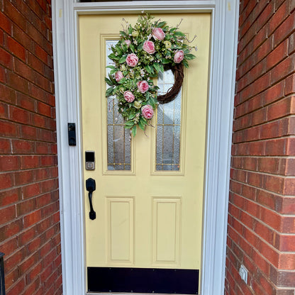 Romantic Pink Rose Grapevine Wreath | Front Door Decor for Spring