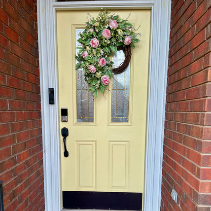 Romantic Pink Rose Grapevine Wreath | Front Door Decor for Spring