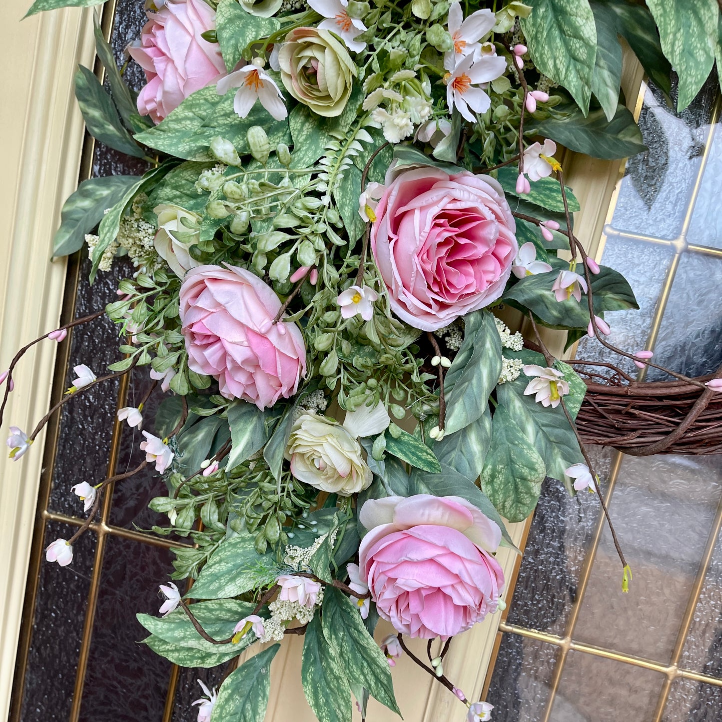 Romantic Pink Rose Grapevine Wreath | Front Door Decor for Spring