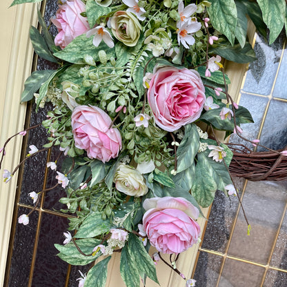 Romantic Pink Rose Grapevine Wreath | Front Door Decor for Spring