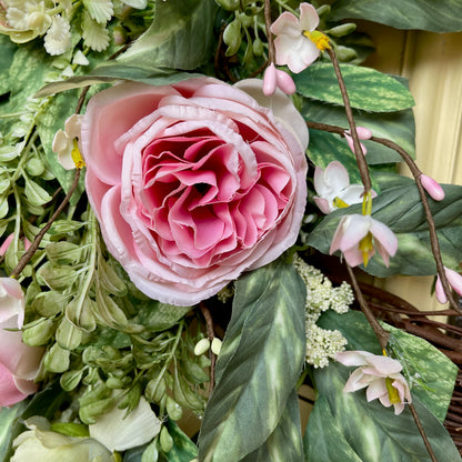 Romantic Pink Rose Grapevine Wreath | Front Door Decor for Spring