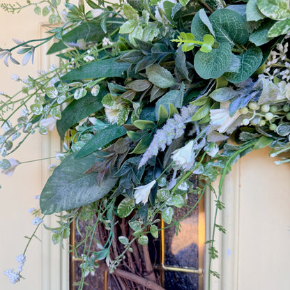 Ivory Peony & Greenery Grapevine Wreath – Elegant Neutral Spring Front Door Decor