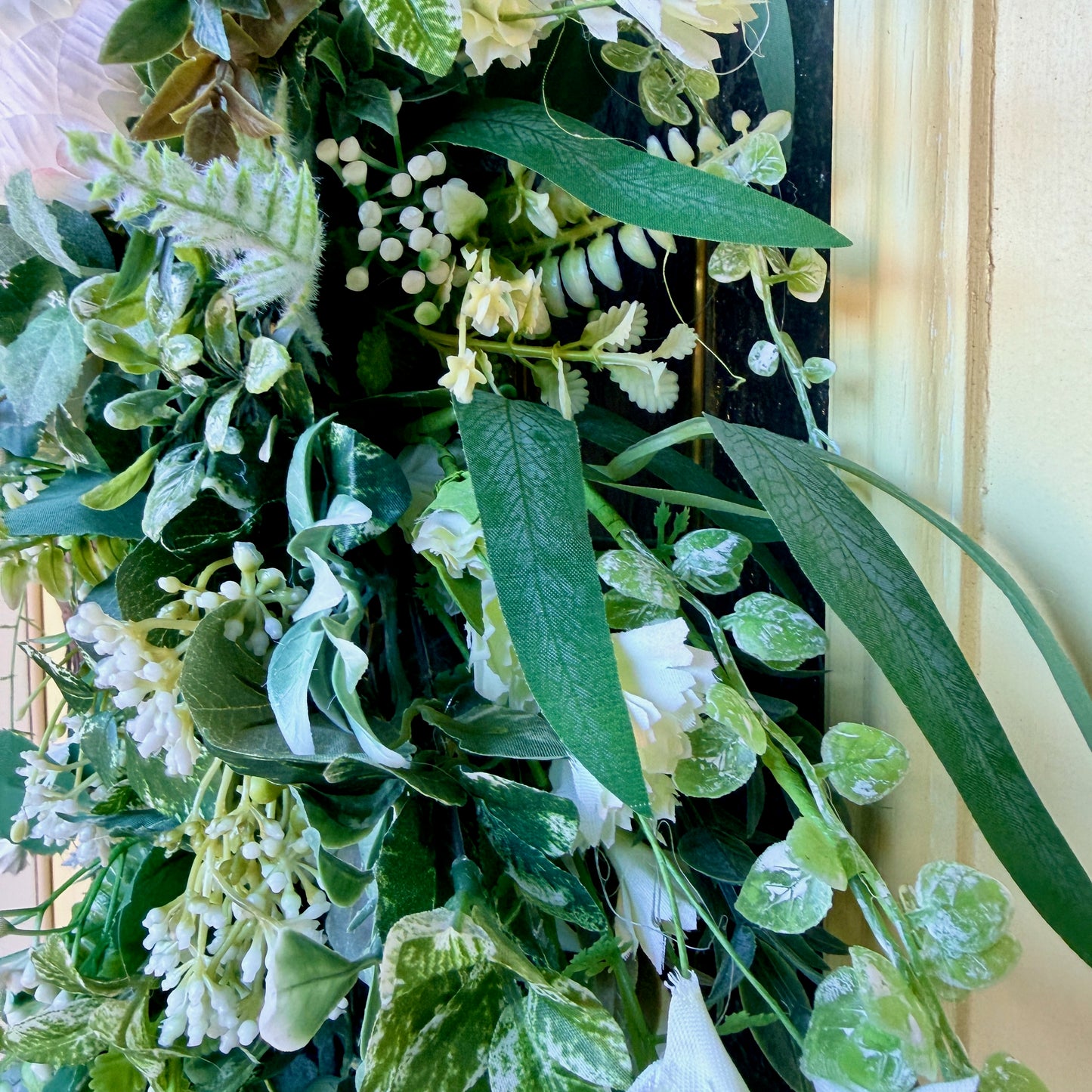 Ivory Peony & Greenery Grapevine Wreath – Elegant Neutral Spring Front Door Decor