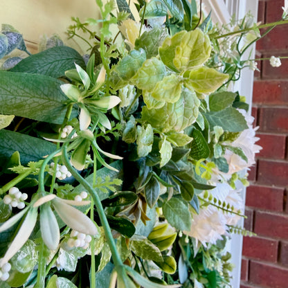 Ivory Peony & Greenery Grapevine Wreath – Elegant Neutral Spring Front Door Decor
