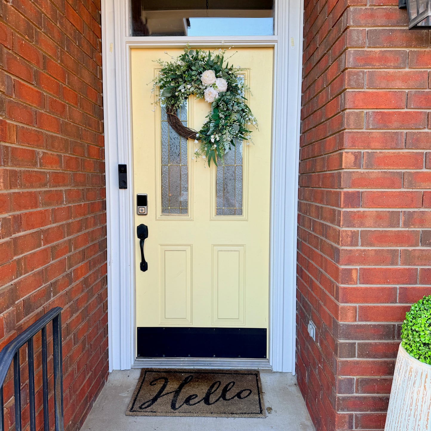 Ivory Peony & Greenery Grapevine Wreath – Elegant Neutral Spring Front Door Decor