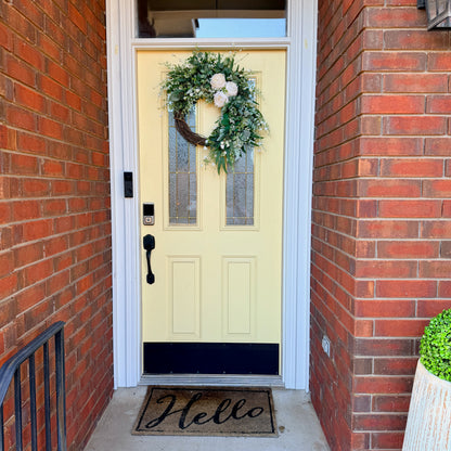 Ivory Peony & Greenery Grapevine Wreath – Elegant Neutral Spring Front Door Decor