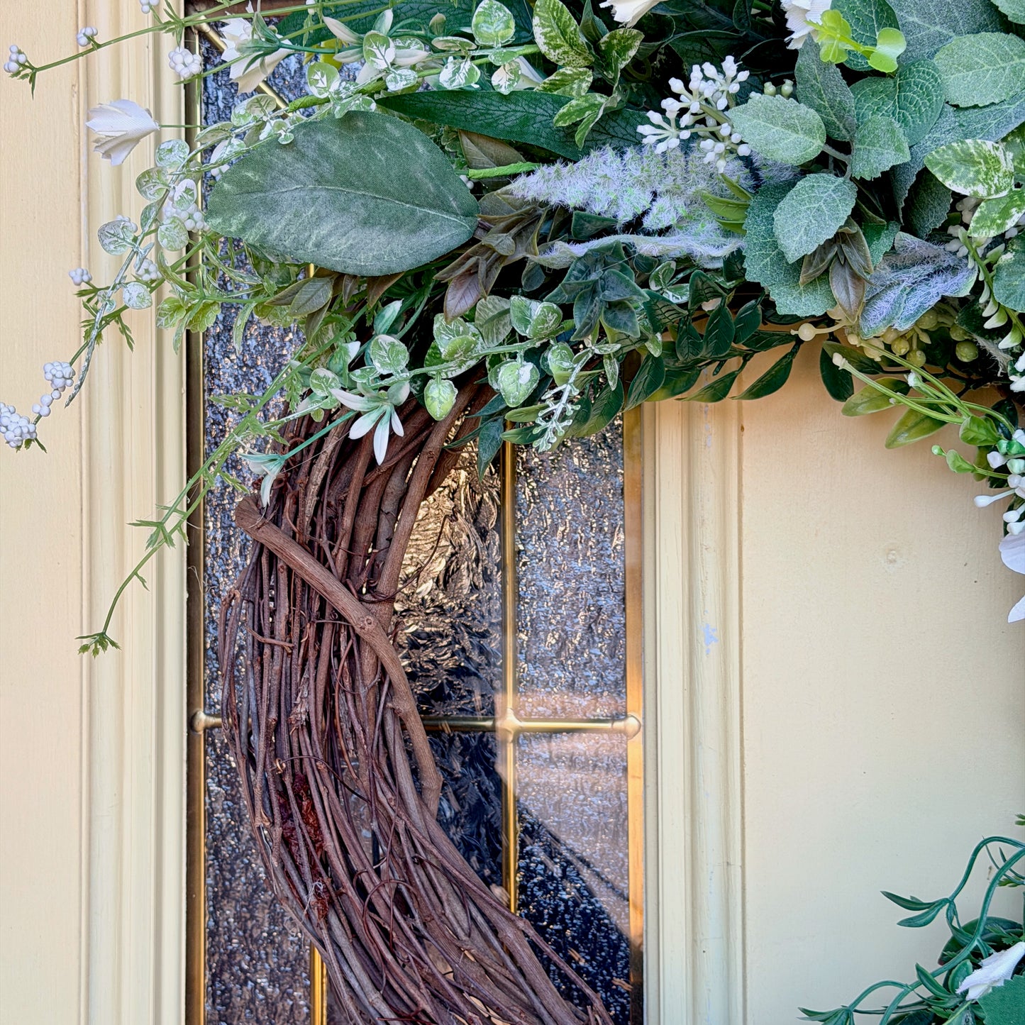 Ivory Peony & Greenery Grapevine Wreath – Elegant Neutral Spring Front Door Decor