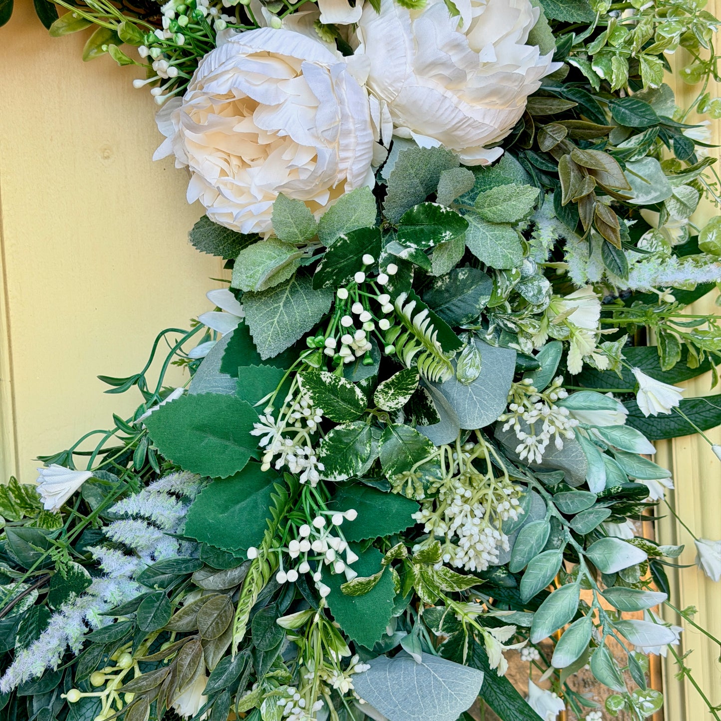 Ivory Peony & Greenery Grapevine Wreath – Elegant Neutral Spring Front Door Decor