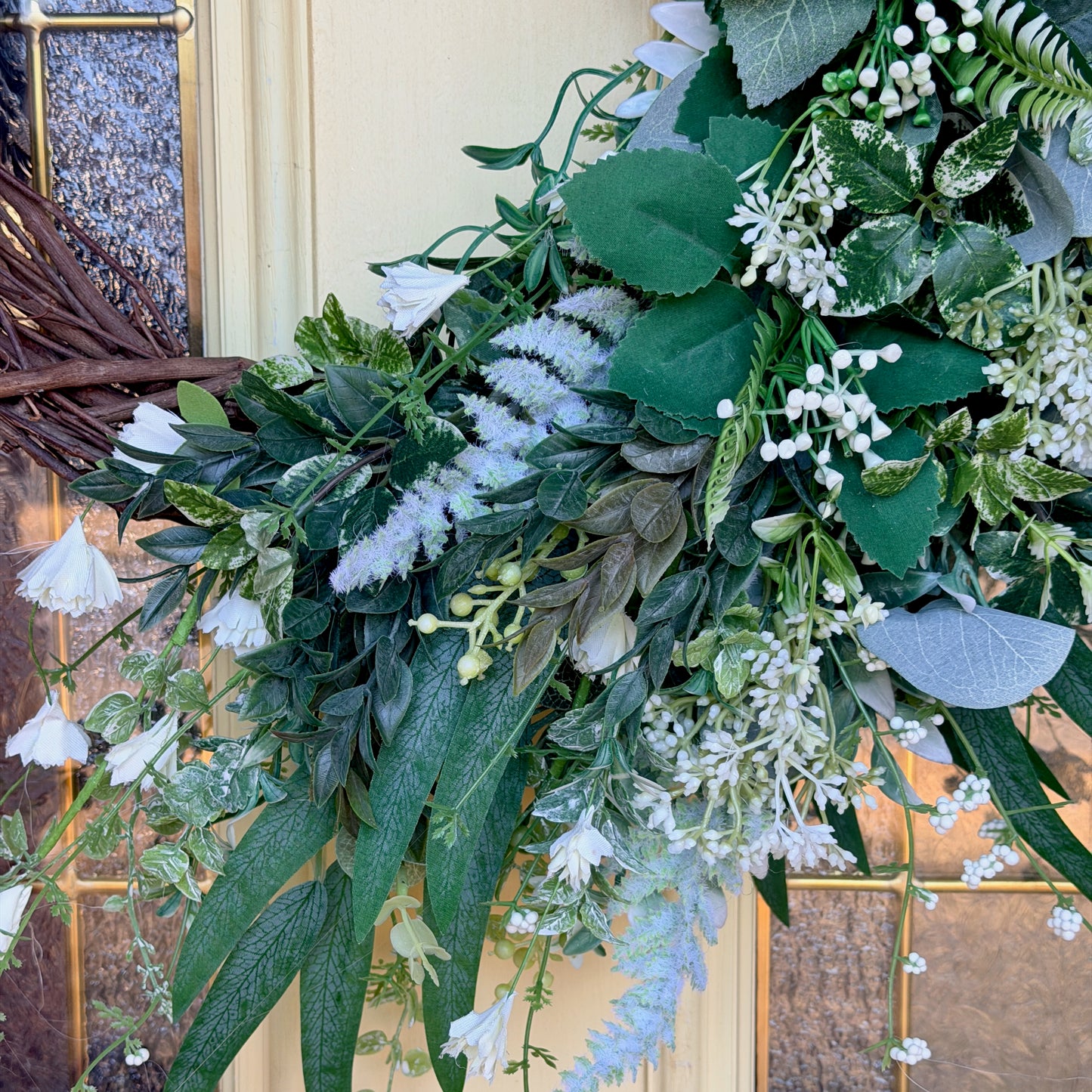 Ivory Peony & Greenery Grapevine Wreath – Elegant Neutral Spring Front Door Decor