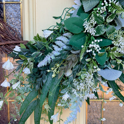 Ivory Peony & Greenery Grapevine Wreath – Elegant Neutral Spring Front Door Decor