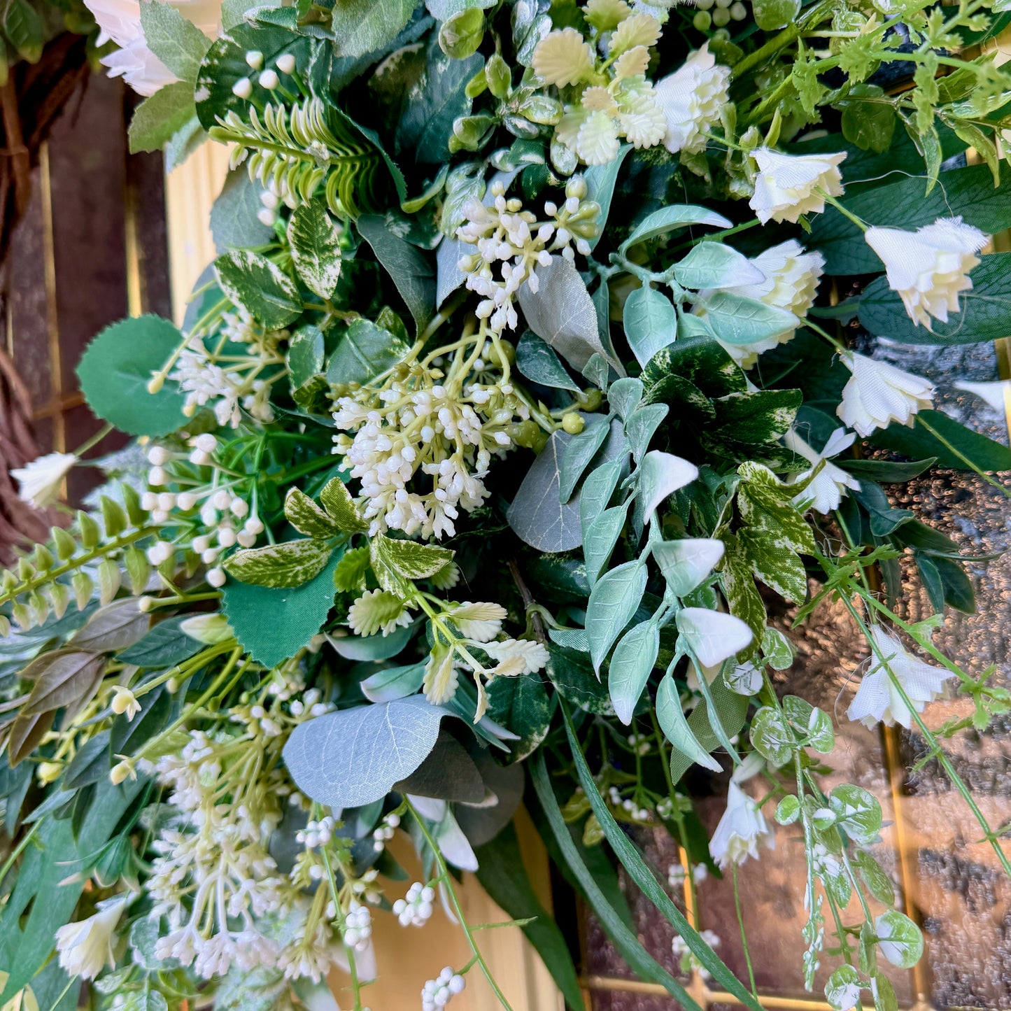 Ivory Peony & Greenery Grapevine Wreath – Elegant Neutral Spring Front Door Decor