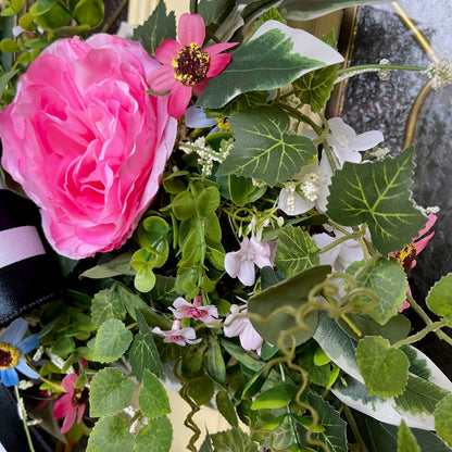 Grapevine Wreath with Pink Roses & Wildflowers