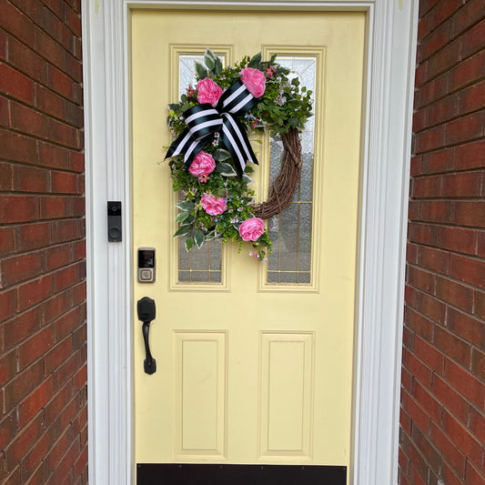 Grapevine Wreath with Pink Roses & Wildflowers