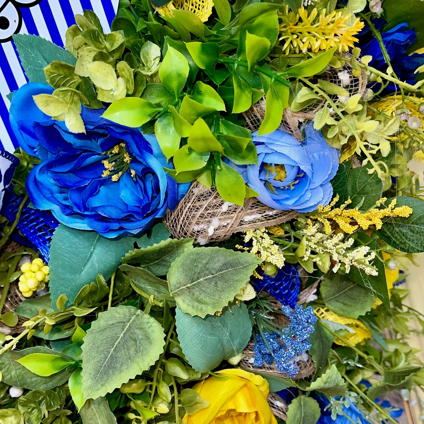 Welcome Deco Mesh Wreath | Blue and Yellow Floral Décor for Front Door