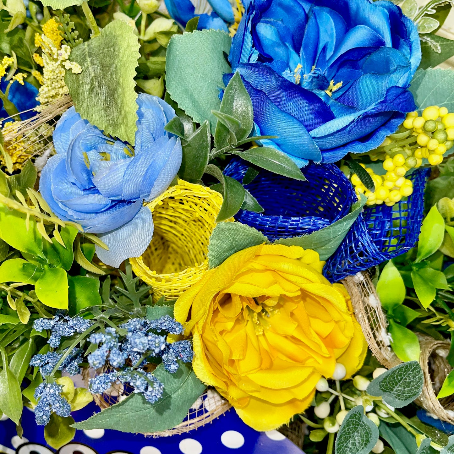 Welcome Deco Mesh Wreath | Blue and Yellow Floral Décor for Front Door