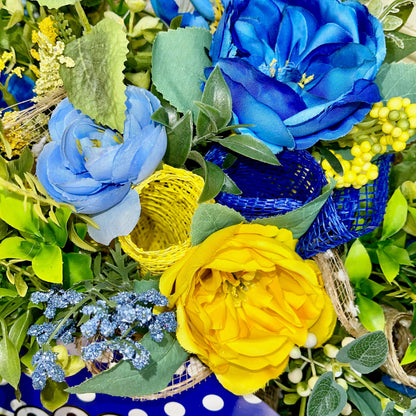 Welcome Deco Mesh Wreath | Blue and Yellow Floral Décor for Front Door