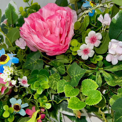 Grapevine Wreath with Pink Roses & Wildflowers